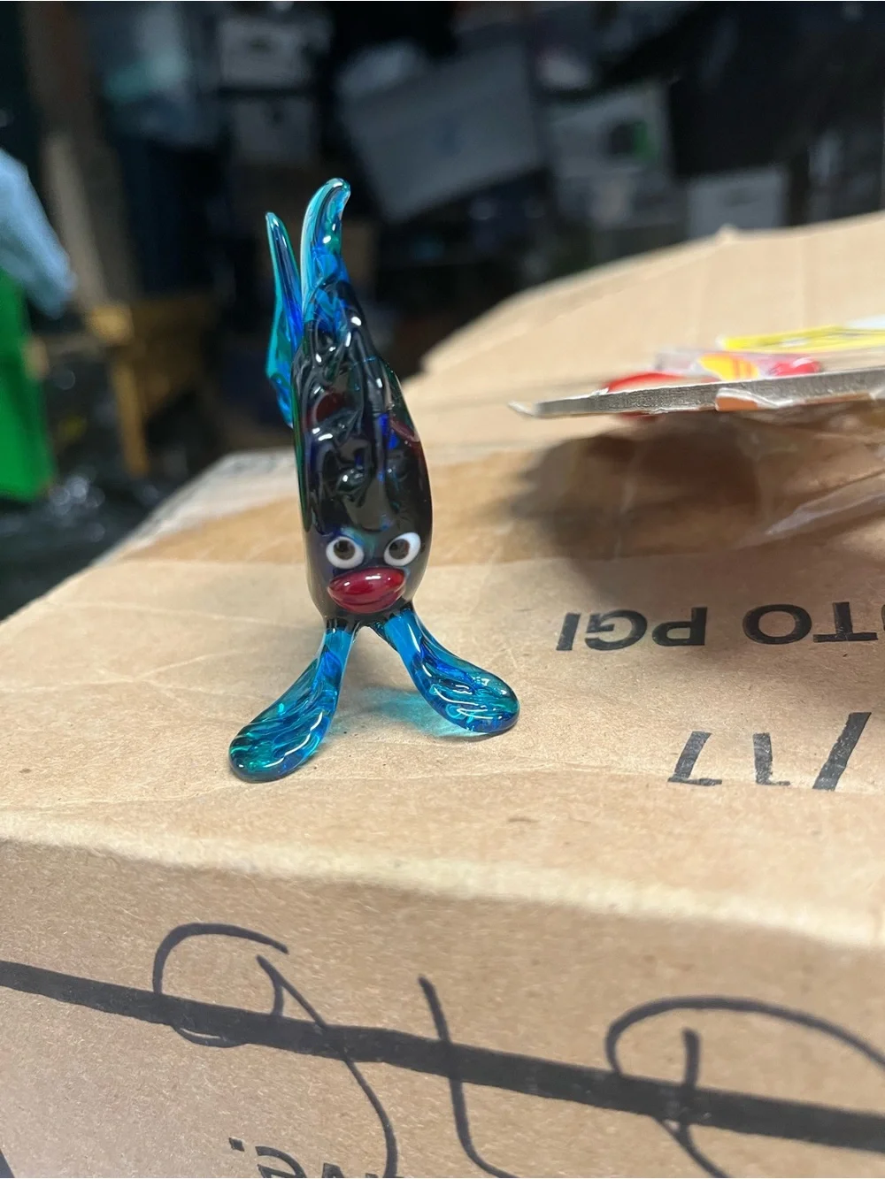 Blue Glass Fish Figurine Decorative Accent